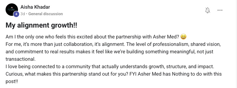 Aisha Khadar: My alignment growth — more than a collaboration. Professionalism, shared vision, real results.