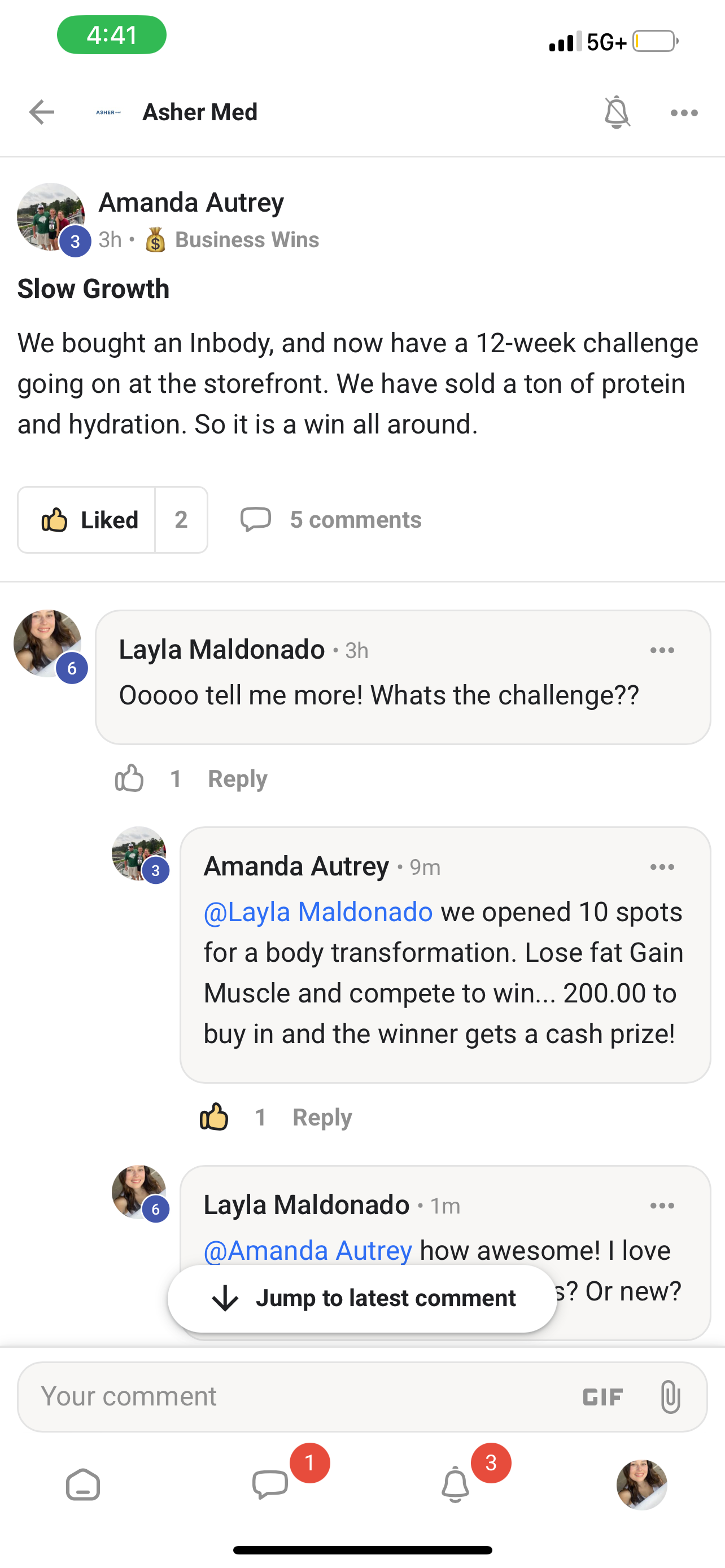 Amanda Autrey: Slow Growth — bought an InBody, launched a 12-week challenge, sold a ton of protein and hydration.