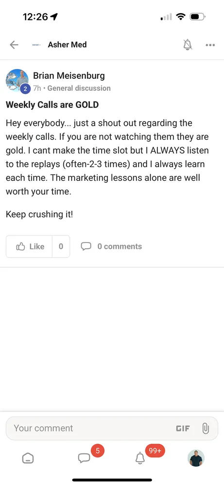 Brian Meisenburg: Weekly Calls are GOLD — the marketing lessons alone are well worth your time.
