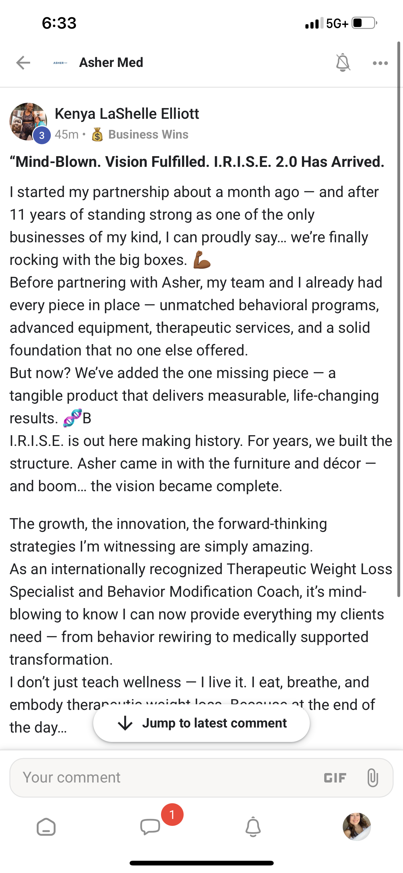 Kenya LaShelle Elliott: Mind-Blown. Vision Fulfilled. After 11 years in business, partnering with Asher added the missing piece — a tangible, measurable, life-changing product.